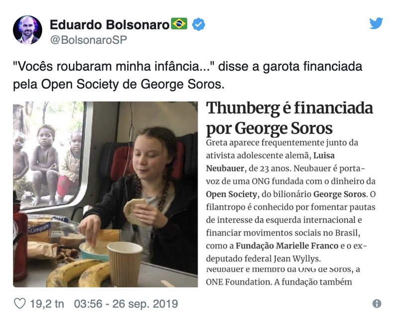 Bolsonaros tweet om Greta Bolsonaros tweet om Greta